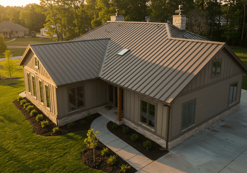 Standing seam metal roof on modern home