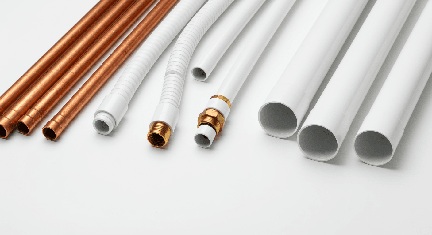 Different plumbing pipe types - copper, PEX, PVC comparison