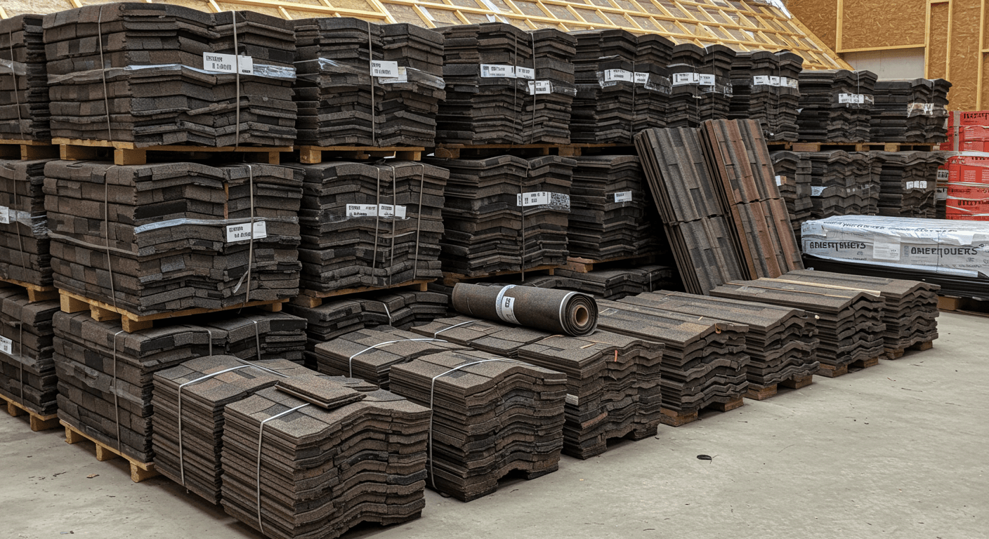 Roofing materials stacked on job site
