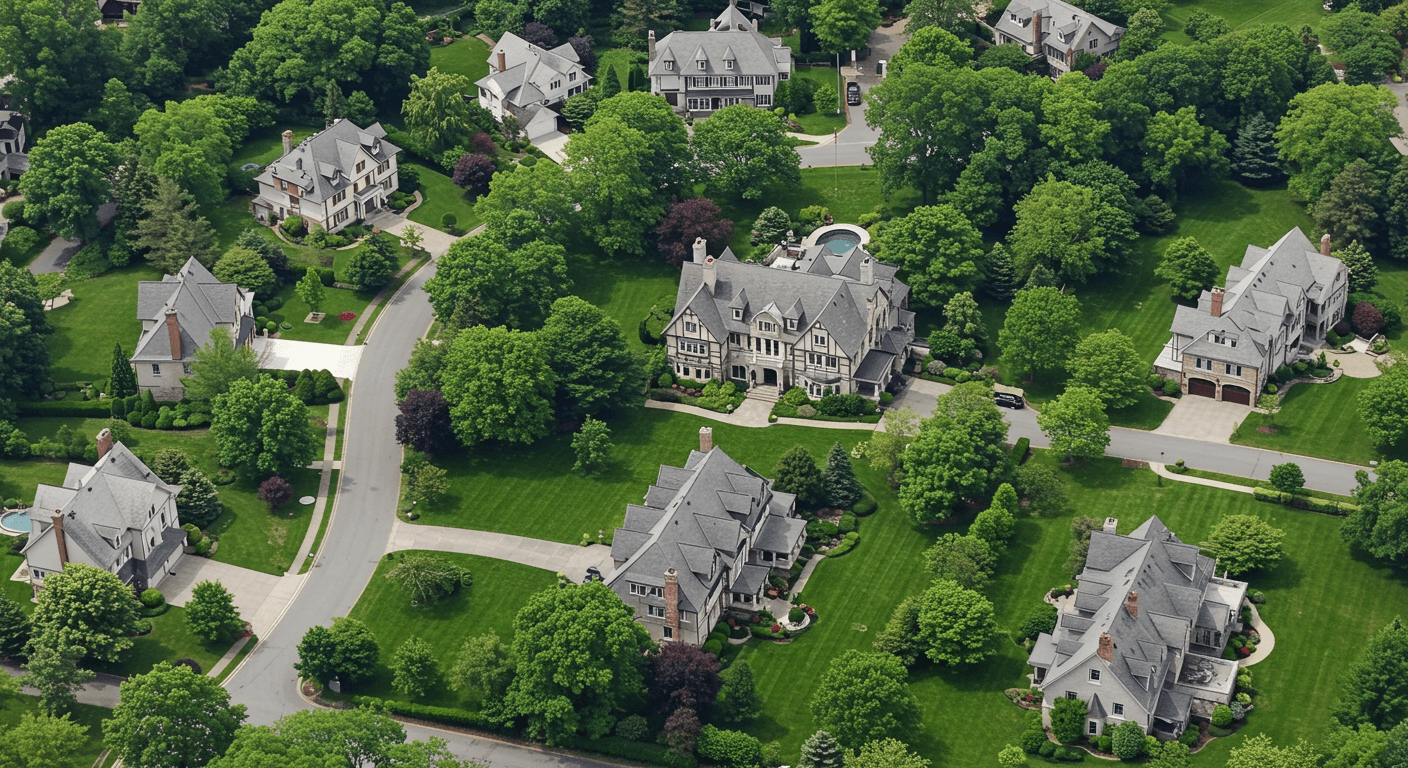 Delaware County Pennsylvania Main Line neighborhood aerial view